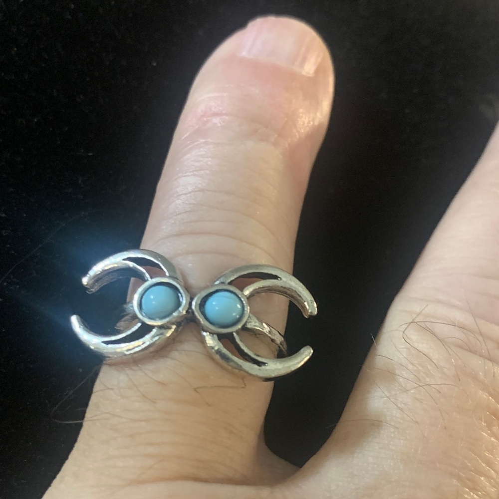 Silver and Blue Crescent Moon Ring Bogo